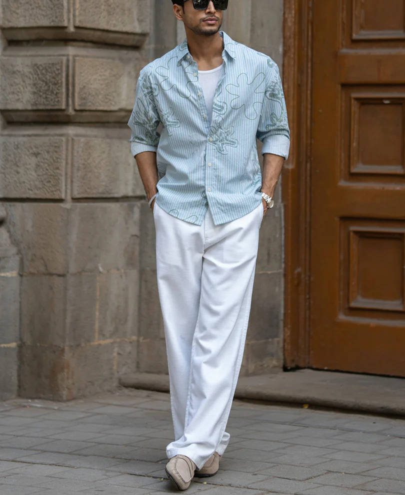 Blue Stripe Abstract Print Shirt 100% Cotton - Image 8