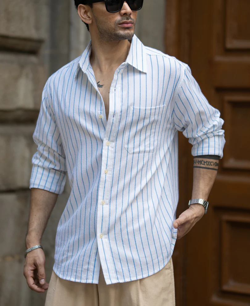 Blue Stripe Linen Blend Shirt - Image 2