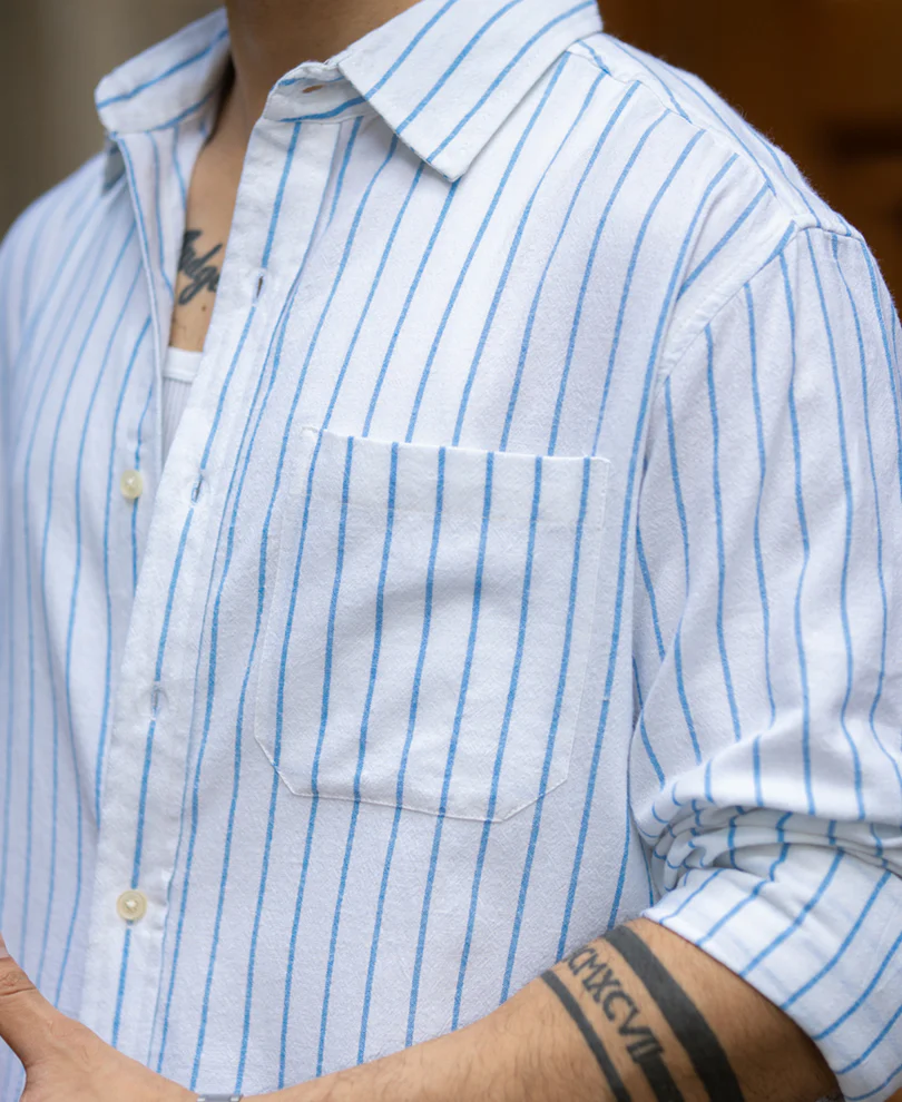 Blue Stripe Linen Blend Shirt - Image 4