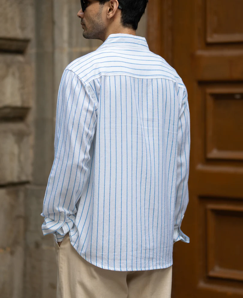 Blue Stripe Linen Blend Shirt - Image 5