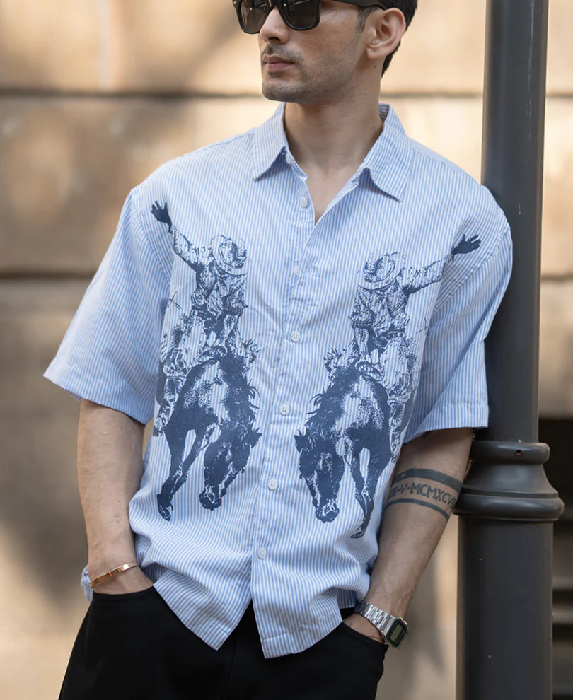 Blue Striped Print Shirt - Image 2