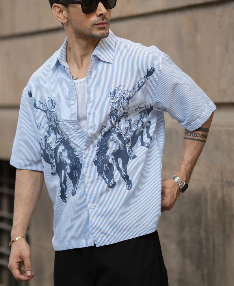 Blue Striped Print Shirt - Image 3