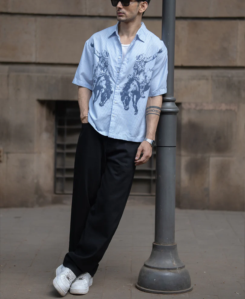 Blue Striped Print Shirt - Image 7