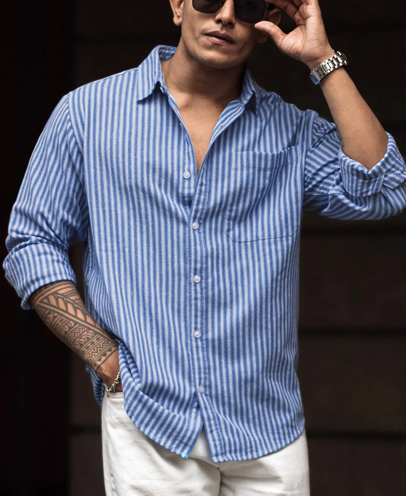 Blue Stripes Full Sleeves Shirt - Image 2