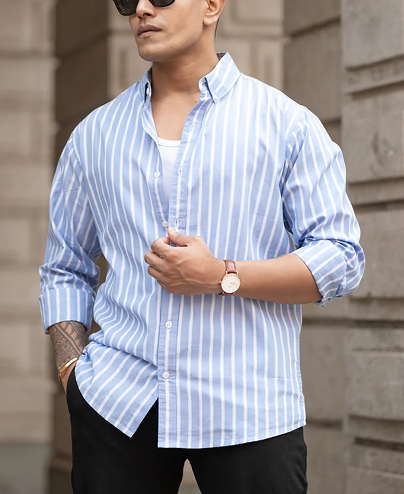Blue Lightweight Striped Shirt 100% Cotton - Image 2