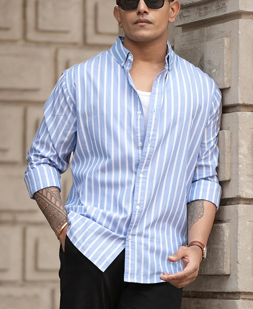 Blue Lightweight Striped Shirt 100% Cotton - Image 3