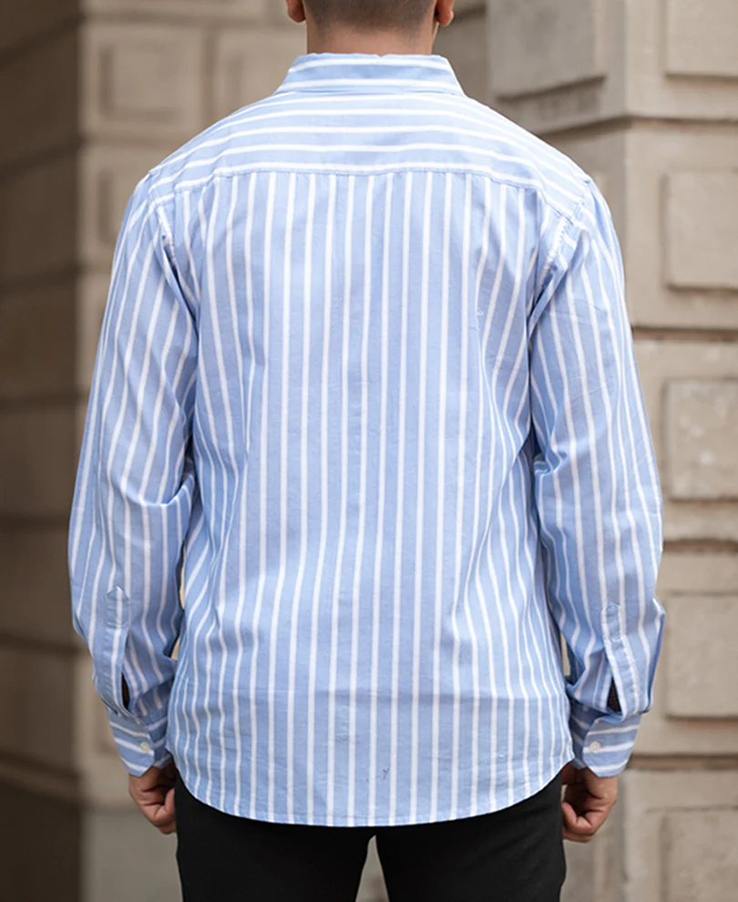 Blue Lightweight Striped Shirt 100% Cotton - Image 4
