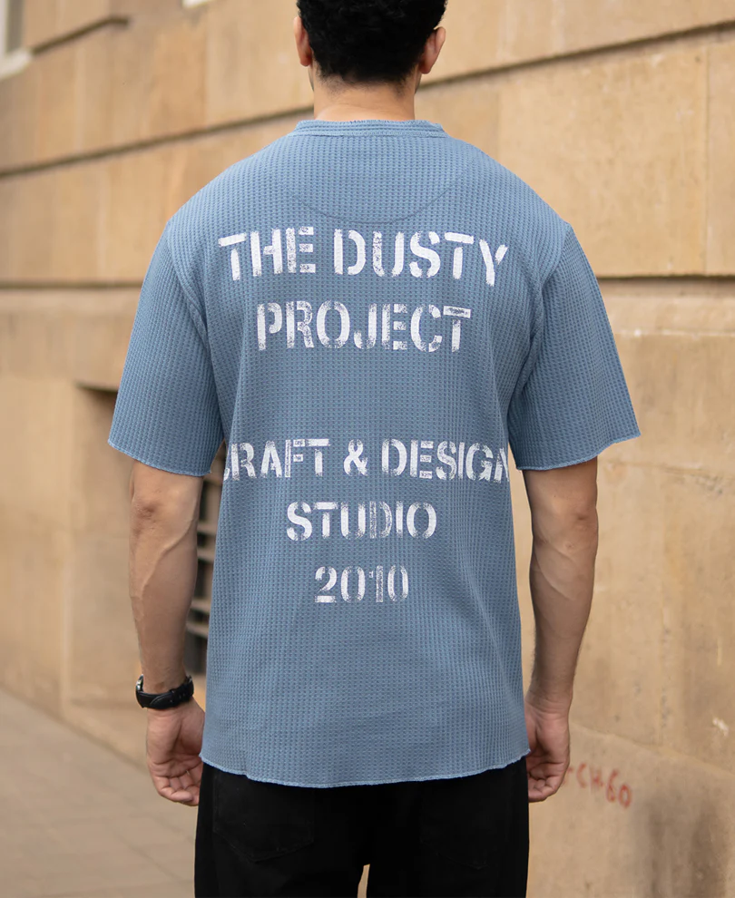 Blue Structure Knit Henley T-Shirt - Image 5