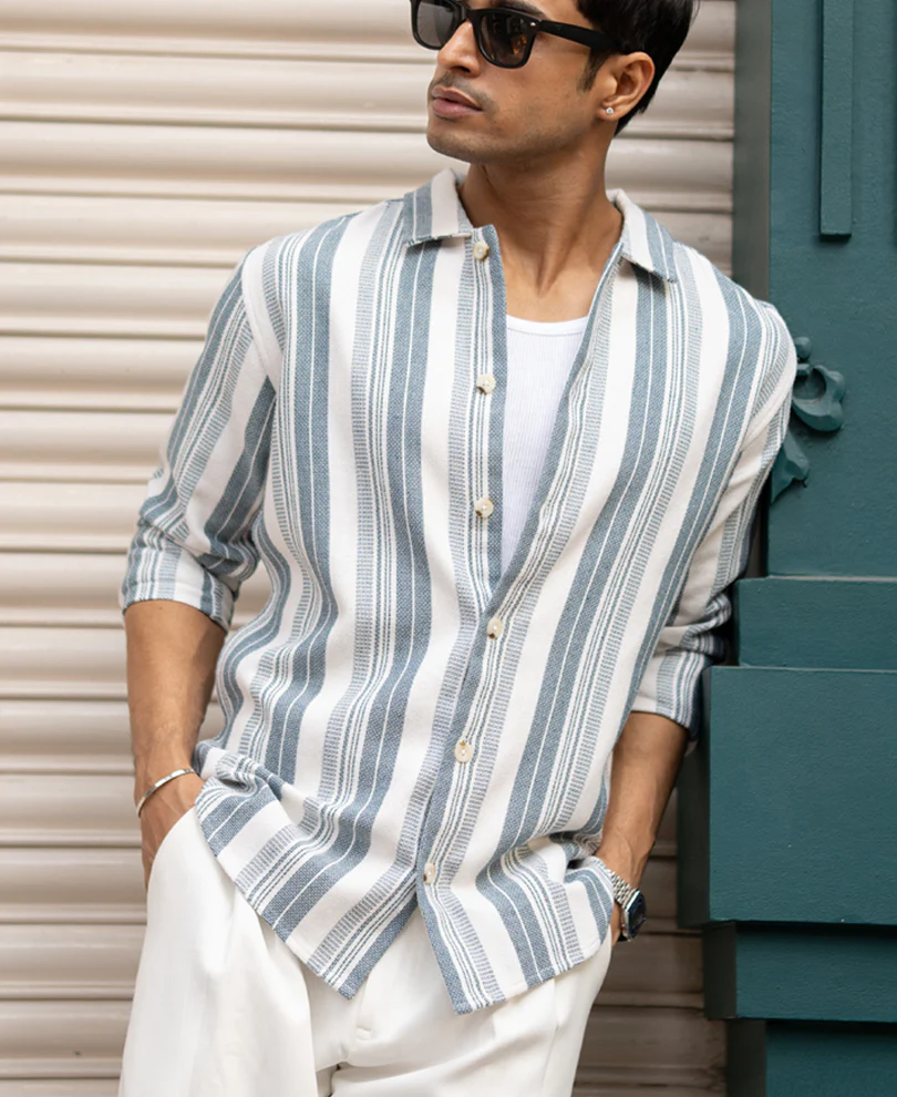Blue Structure Stripe Shirt - Image 2