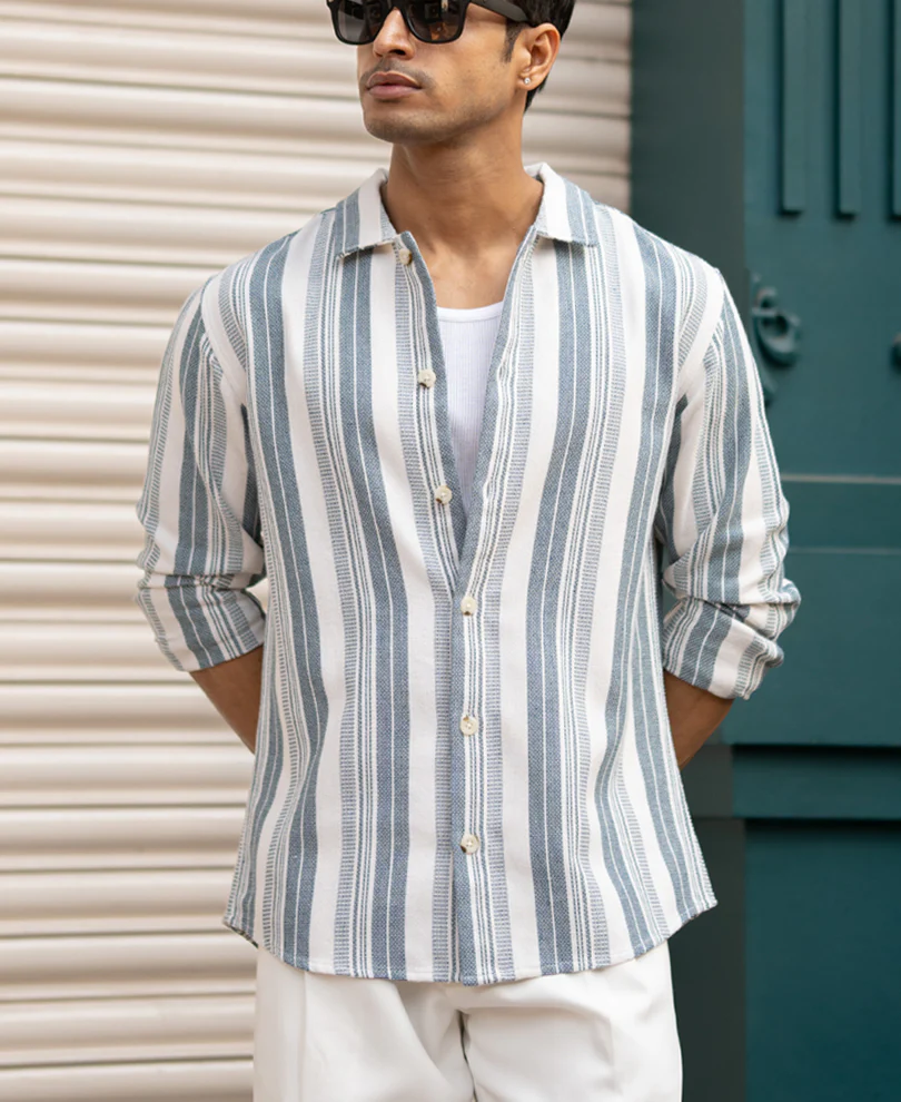Blue Structure Stripe Shirt - Image 3