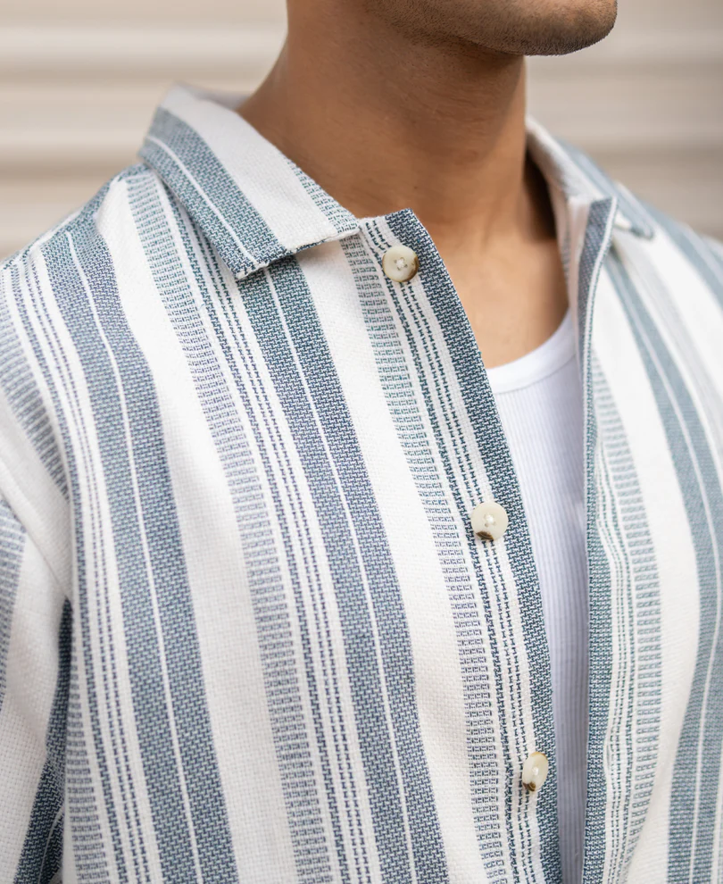 Blue Structure Stripe Shirt - Image 4