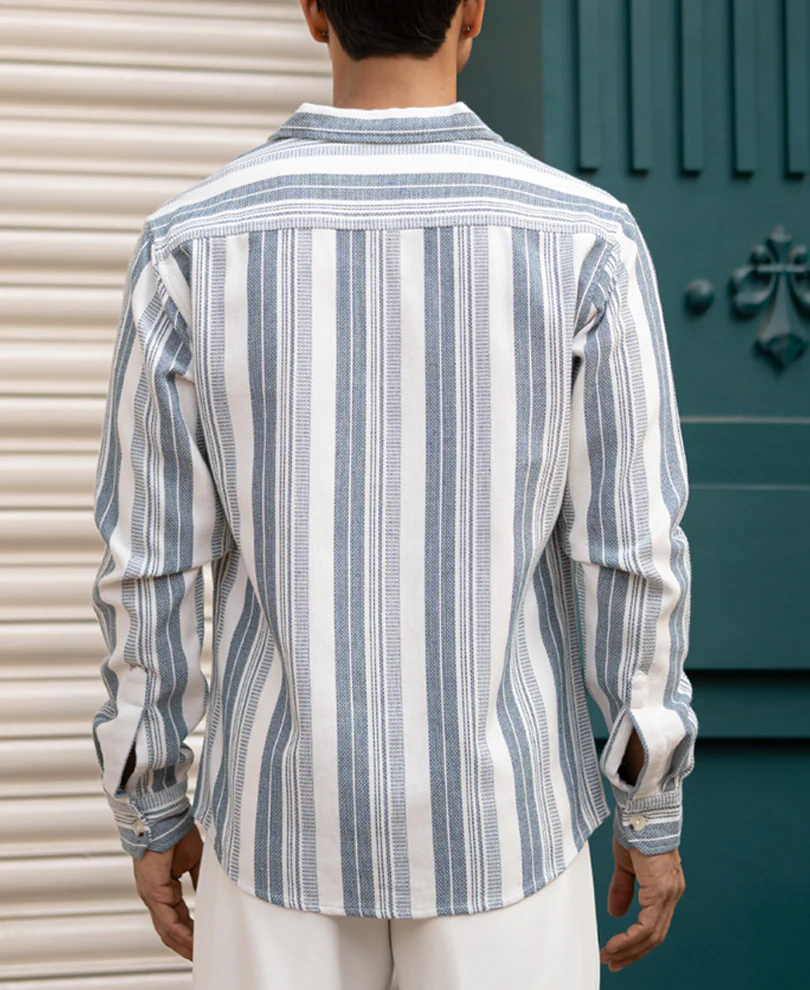 Blue Structure Stripe Shirt - Image 6
