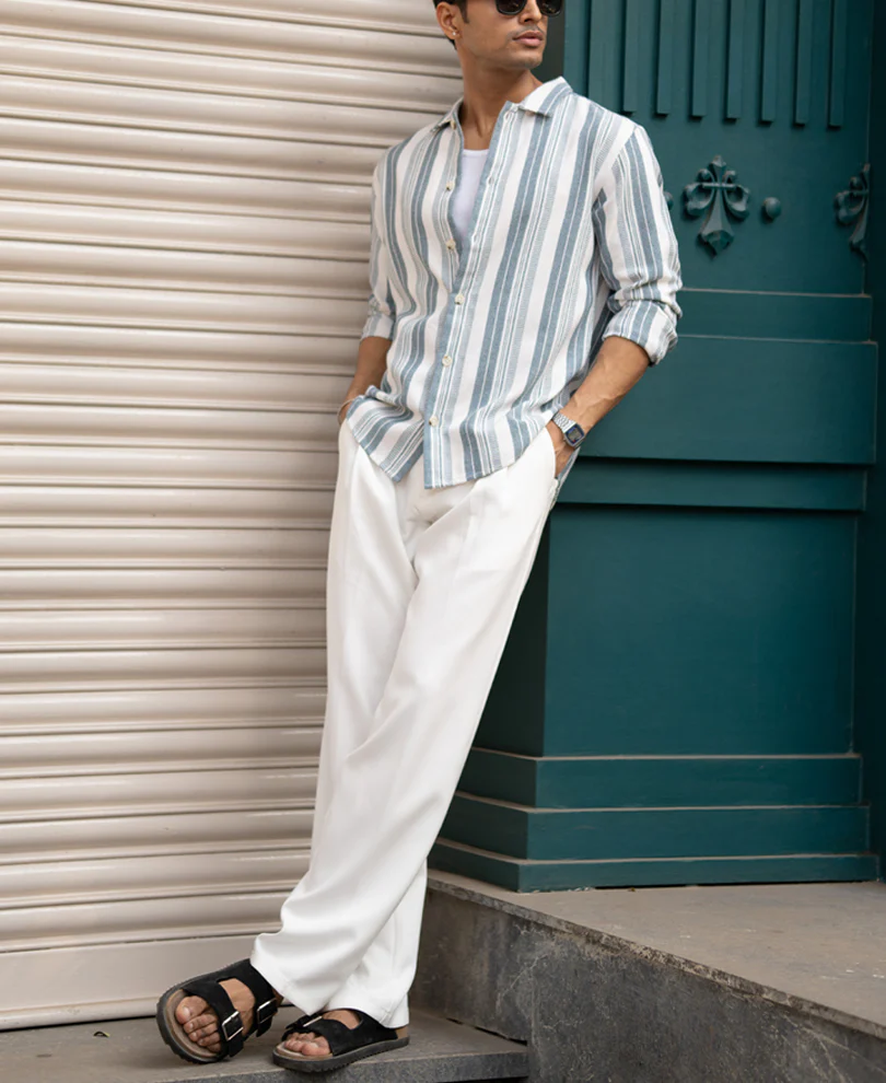 Blue Structure Stripe Shirt - Image 7