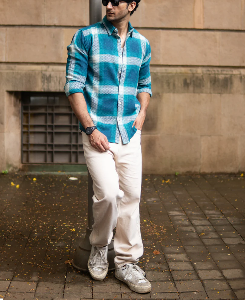 Blue Structured Checked Shirt - Image 7