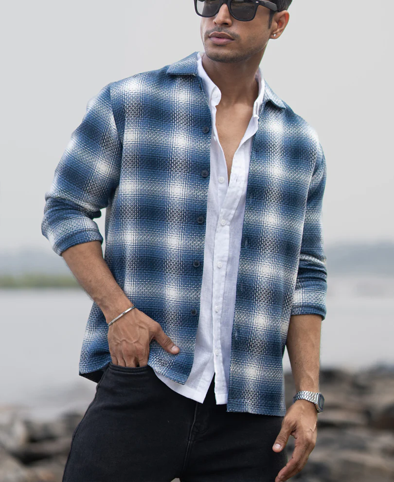 Blue Structured Checks Overshirt - Image 2