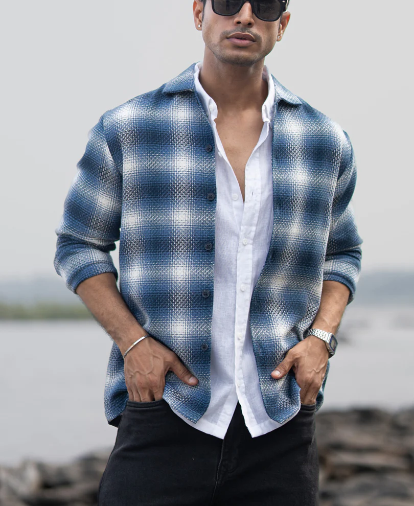 Blue Structured Checks Overshirt - Image 3