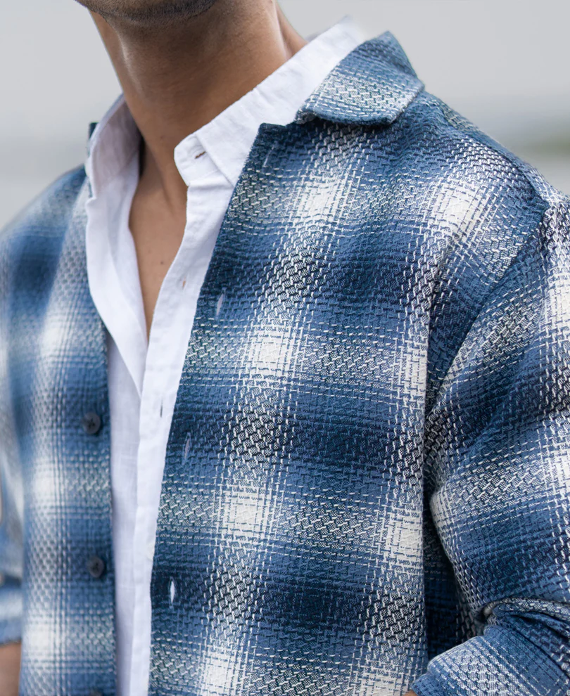 Blue Structured Checks Overshirt - Image 4