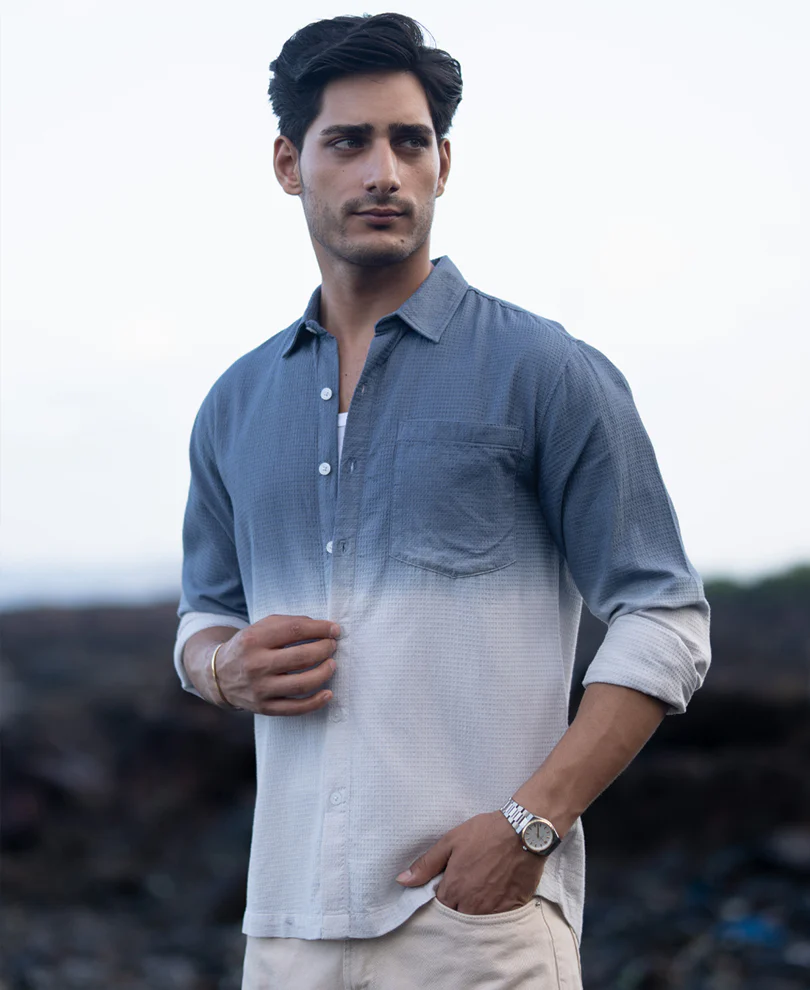 Blue Structured Ombre Shirt 100% Cotton - Image 2