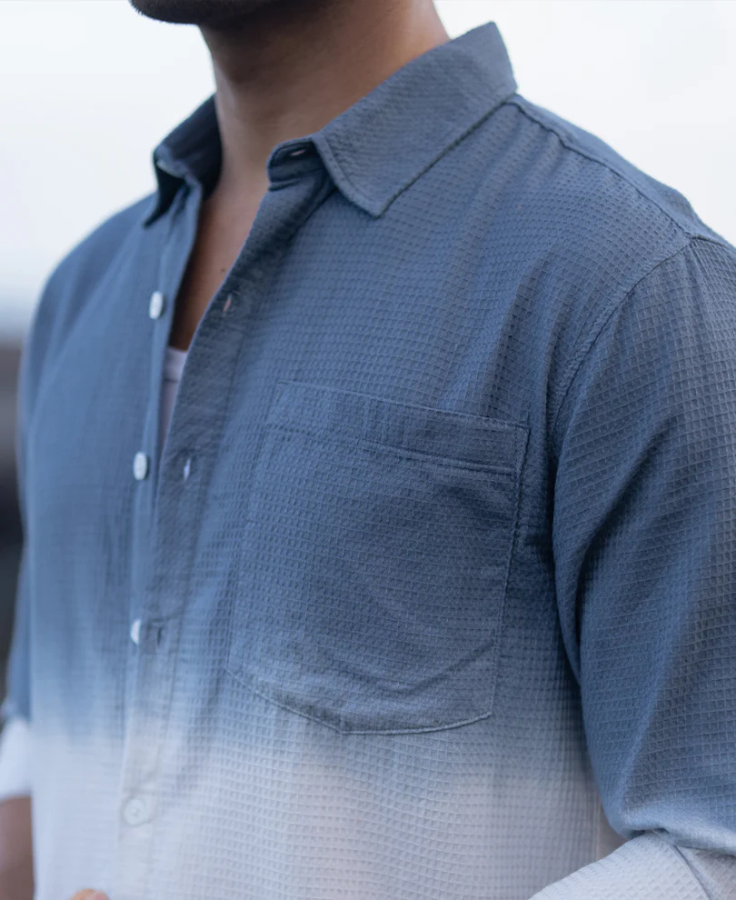 Blue Structured Ombre Shirt 100% Cotton - Image 3