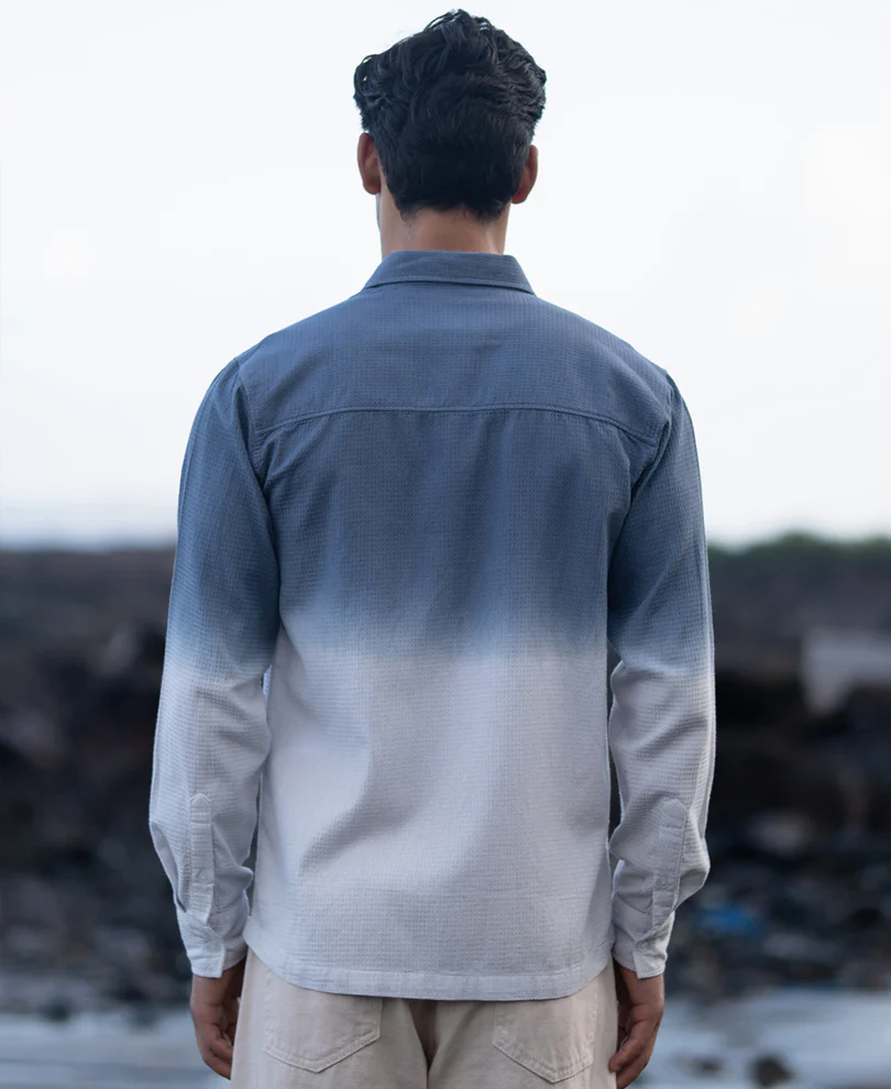 Blue Structured Ombre Shirt 100% Cotton - Image 5