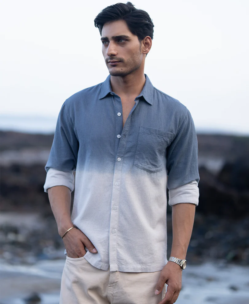 Blue Structured Ombre Shirt 100% Cotton - Image 6