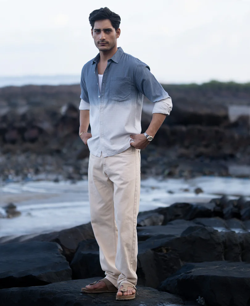 Blue Structured Ombre Shirt 100% Cotton - Image 7