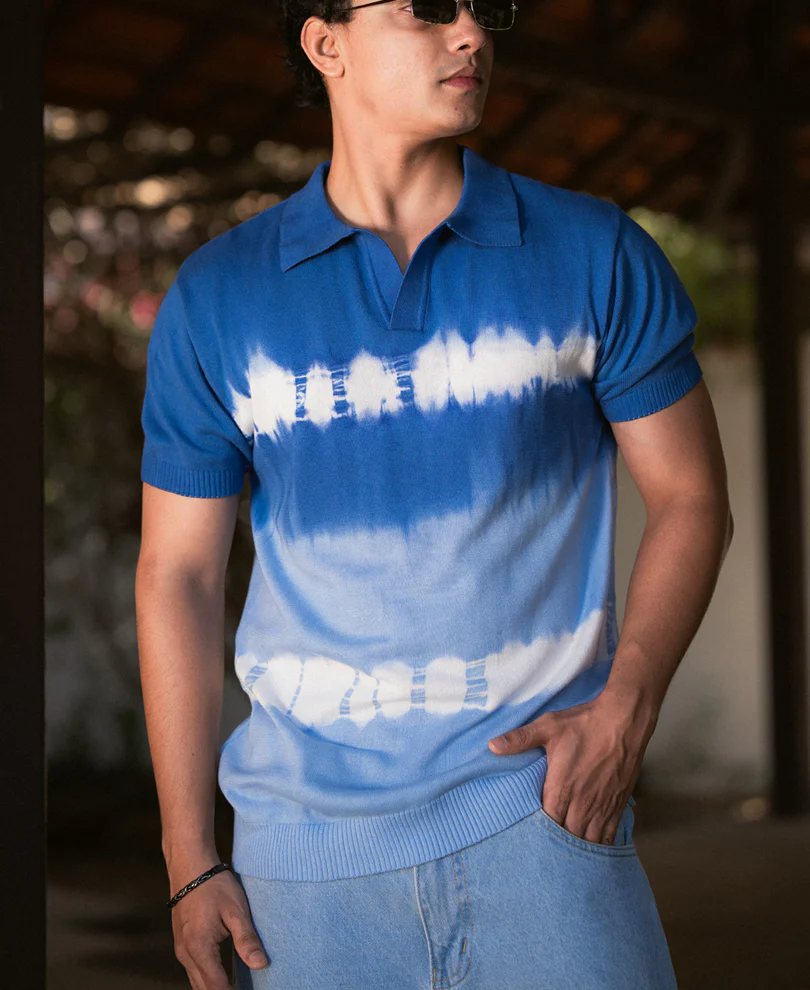 Blue Tie Dye Knit T-Shirt 100% Cotton - Image 2