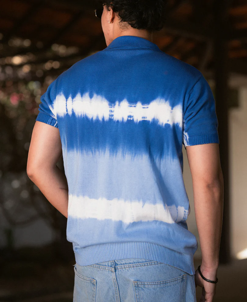 Blue Tie Dye Knit T-Shirt 100% Cotton - Image 5