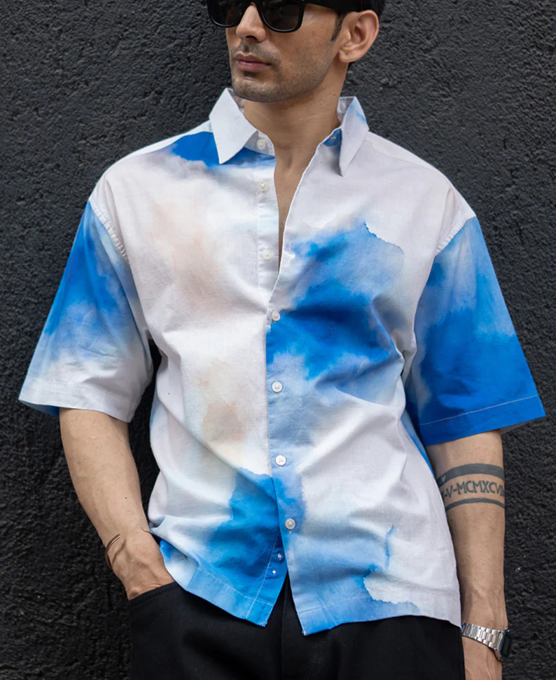 Blue Tie Dye Print shirt 100% Cotton - Image 2