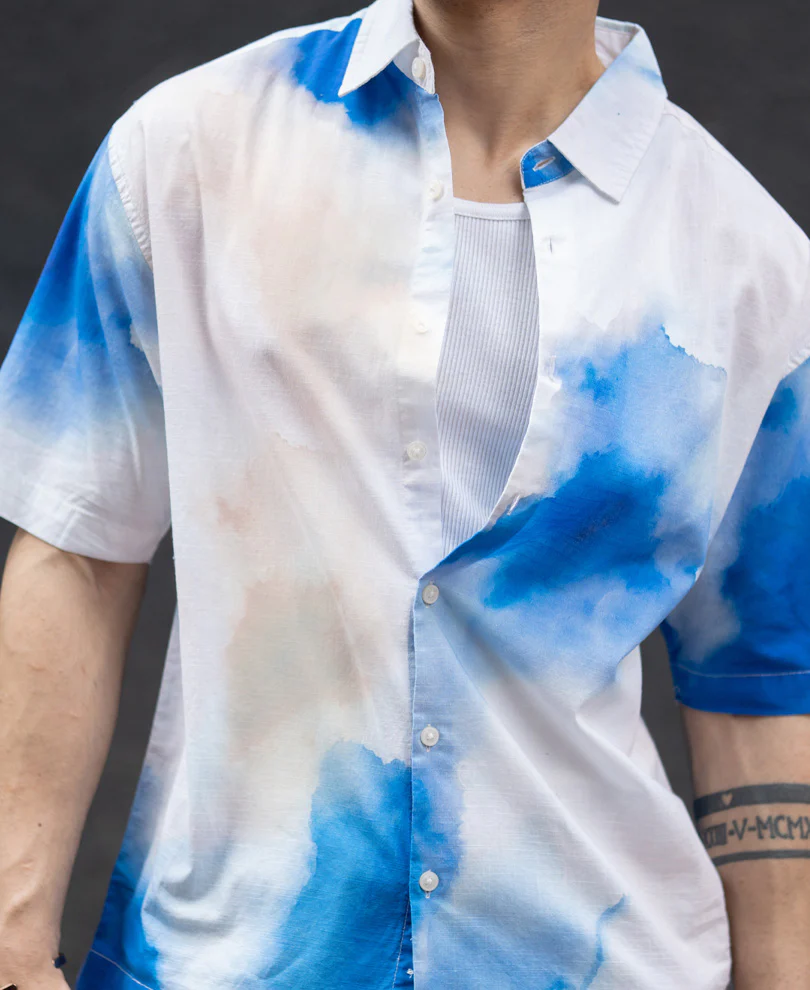Blue Tie Dye Print shirt 100% Cotton - Image 3