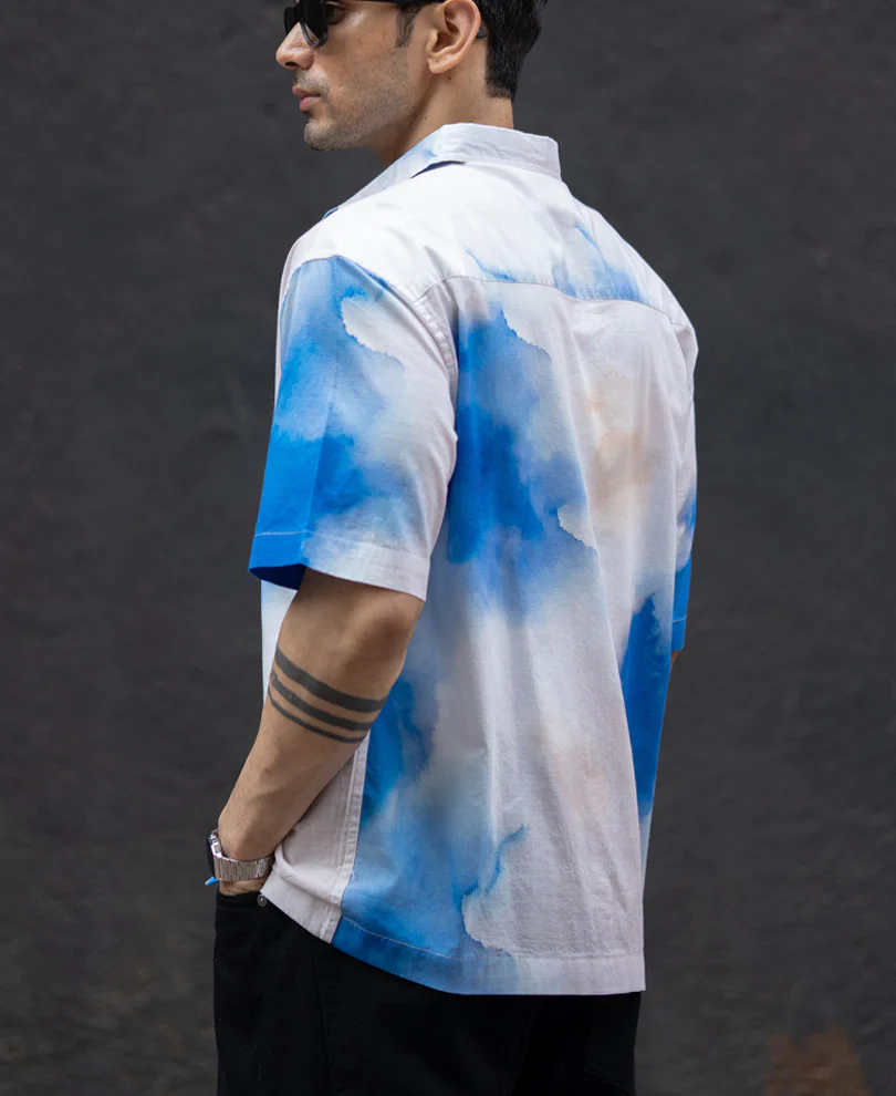 Blue Tie Dye Print shirt 100% Cotton - Image 5