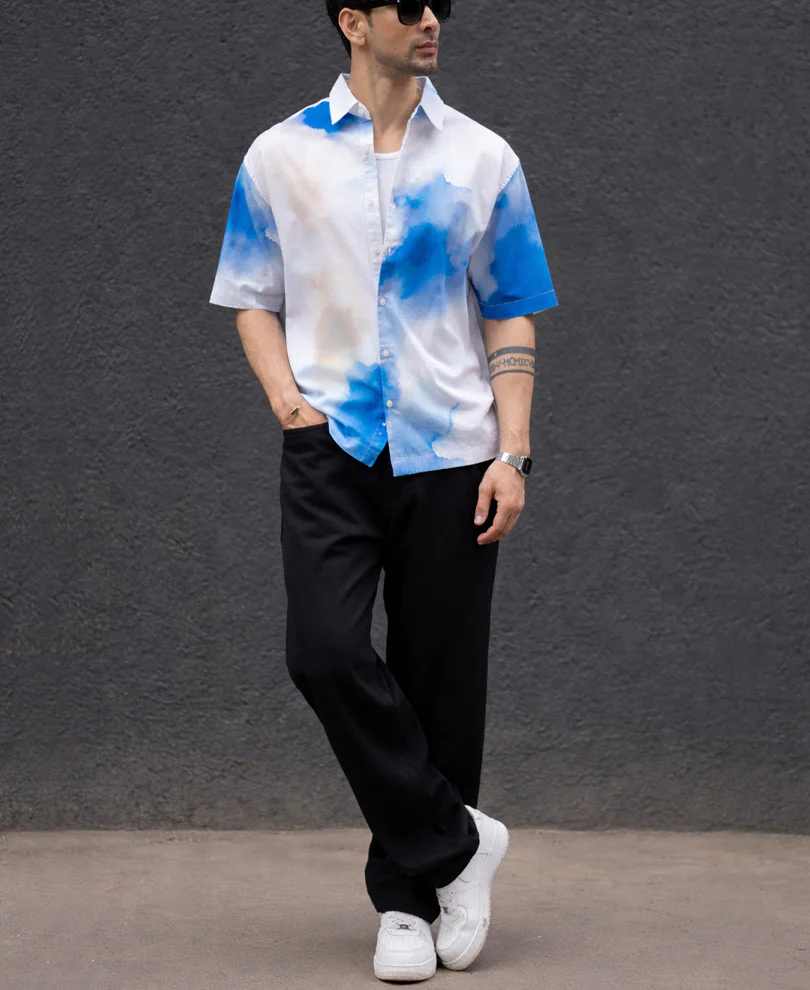 Blue Tie Dye Print shirt 100% Cotton - Image 6