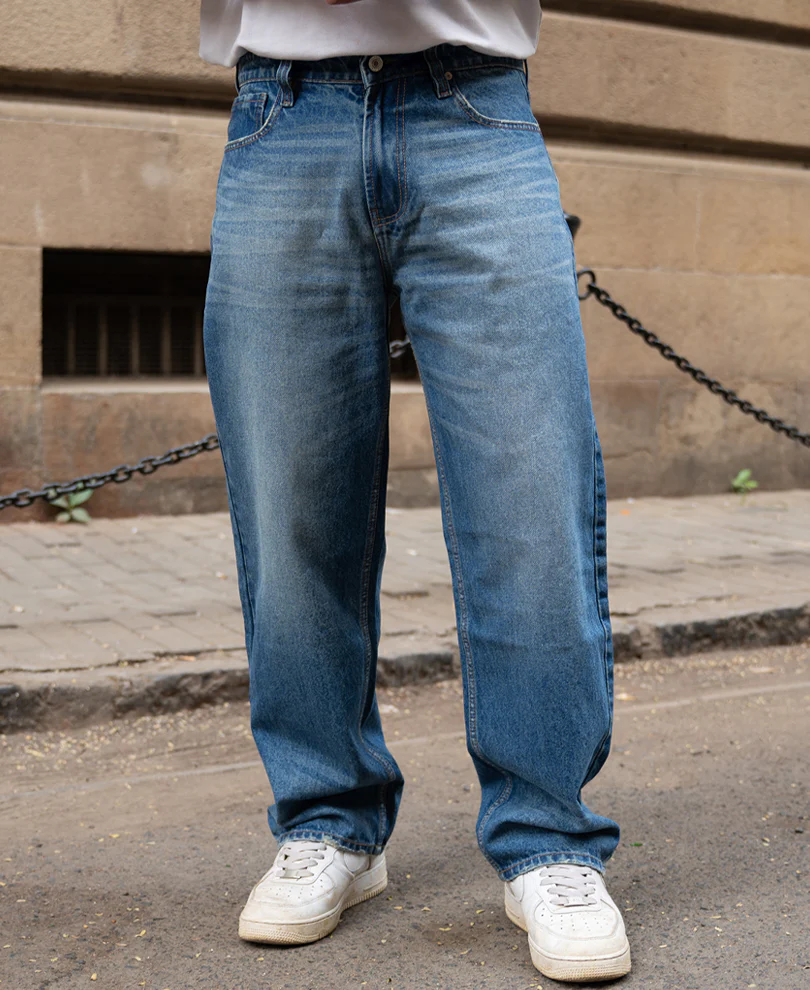 Blue Washed Baggy Jeans 100% Cotton - Image 2