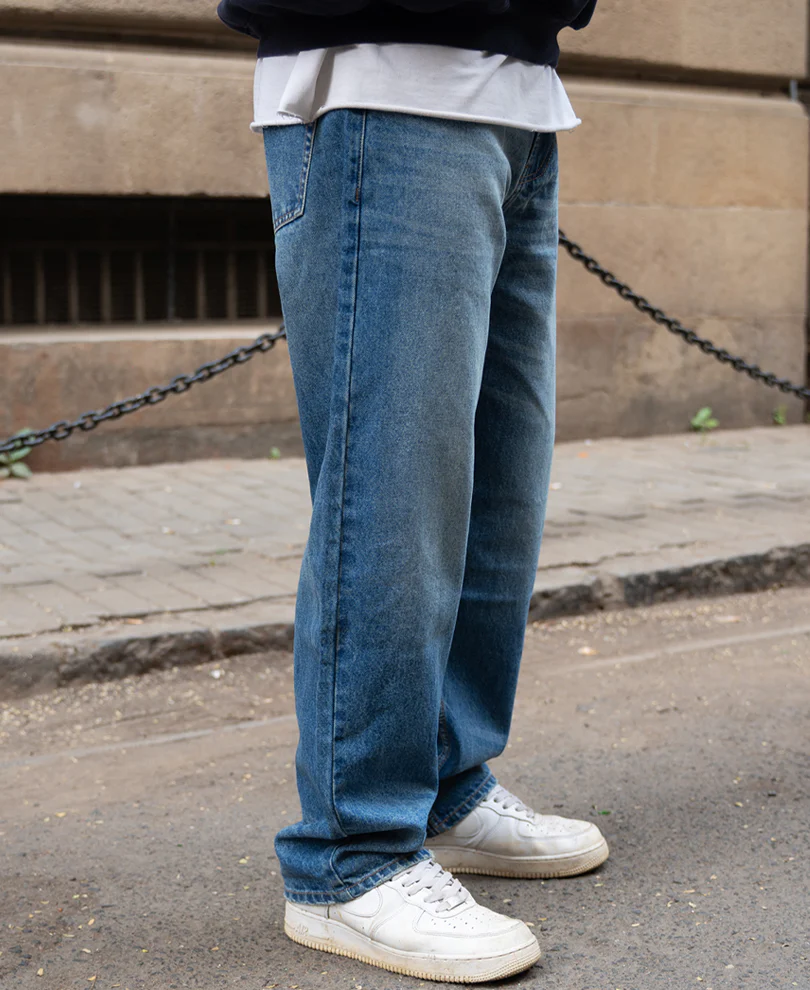 Blue Washed Baggy Jeans 100% Cotton - Image 3
