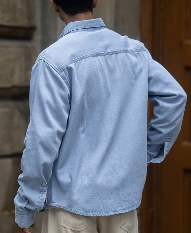 Blue Washed Denim Double Pocket Shirt 100% Cotton - Image 5