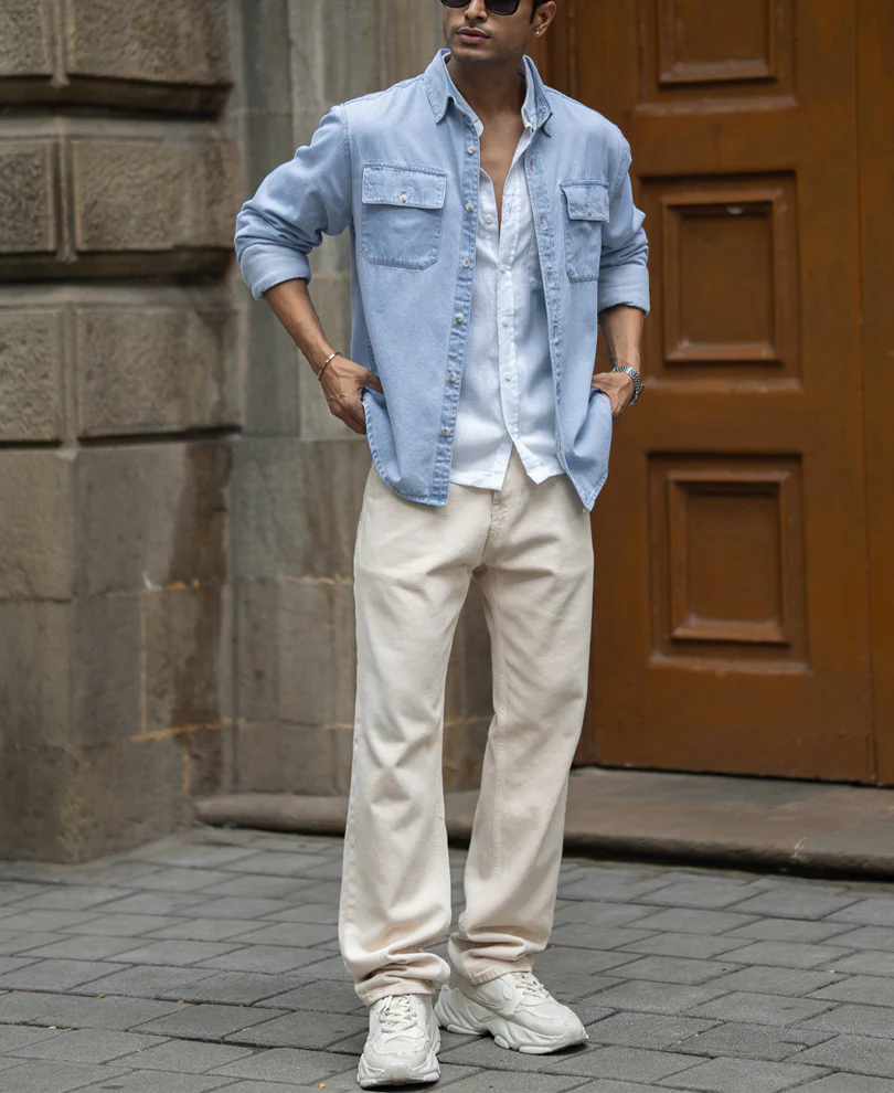 Blue Washed Denim Double Pocket Shirt 100% Cotton - Image 6