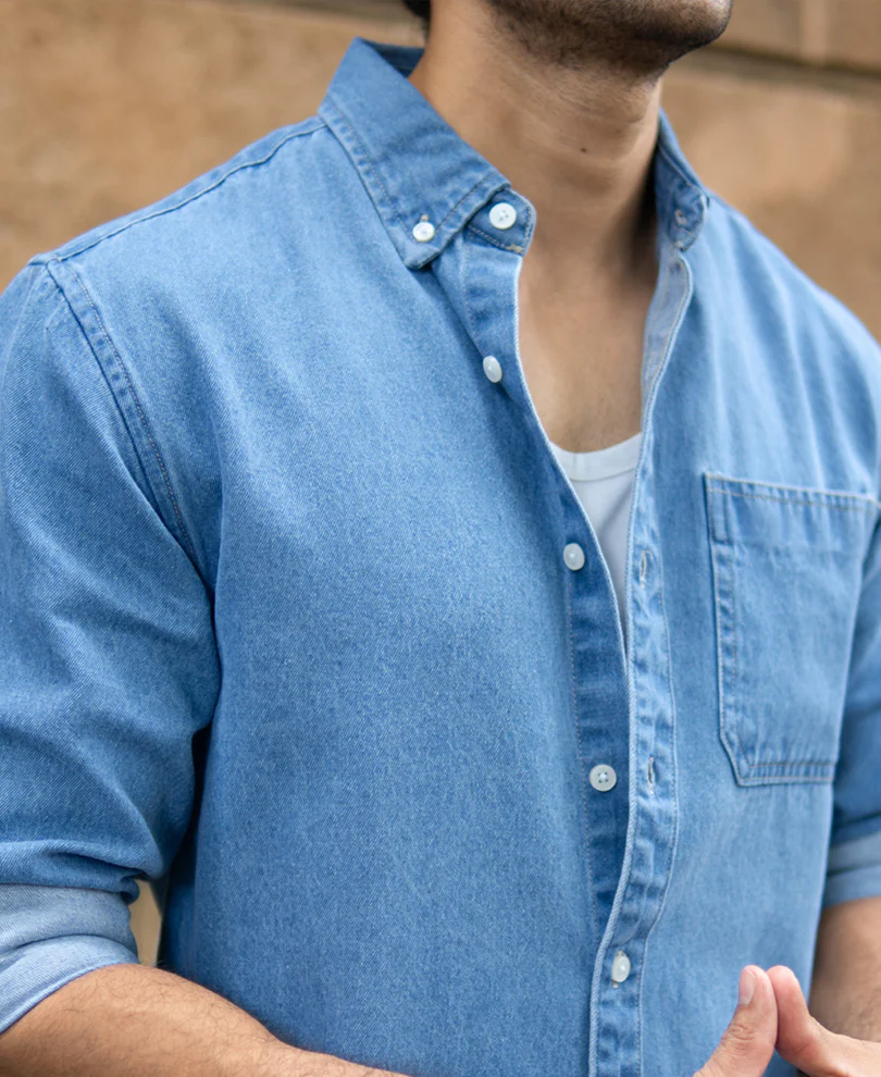 Blue Washed Denim Shirt 100% Cotton - Image 2