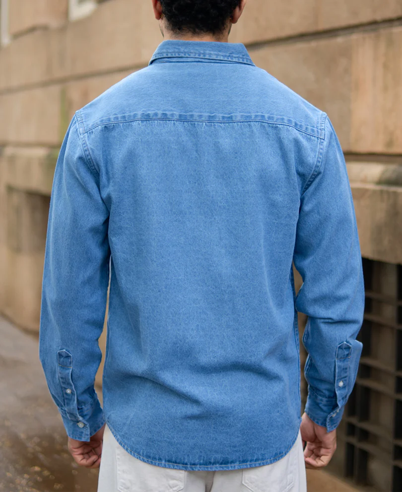 Blue Washed Denim Shirt 100% Cotton - Image 4