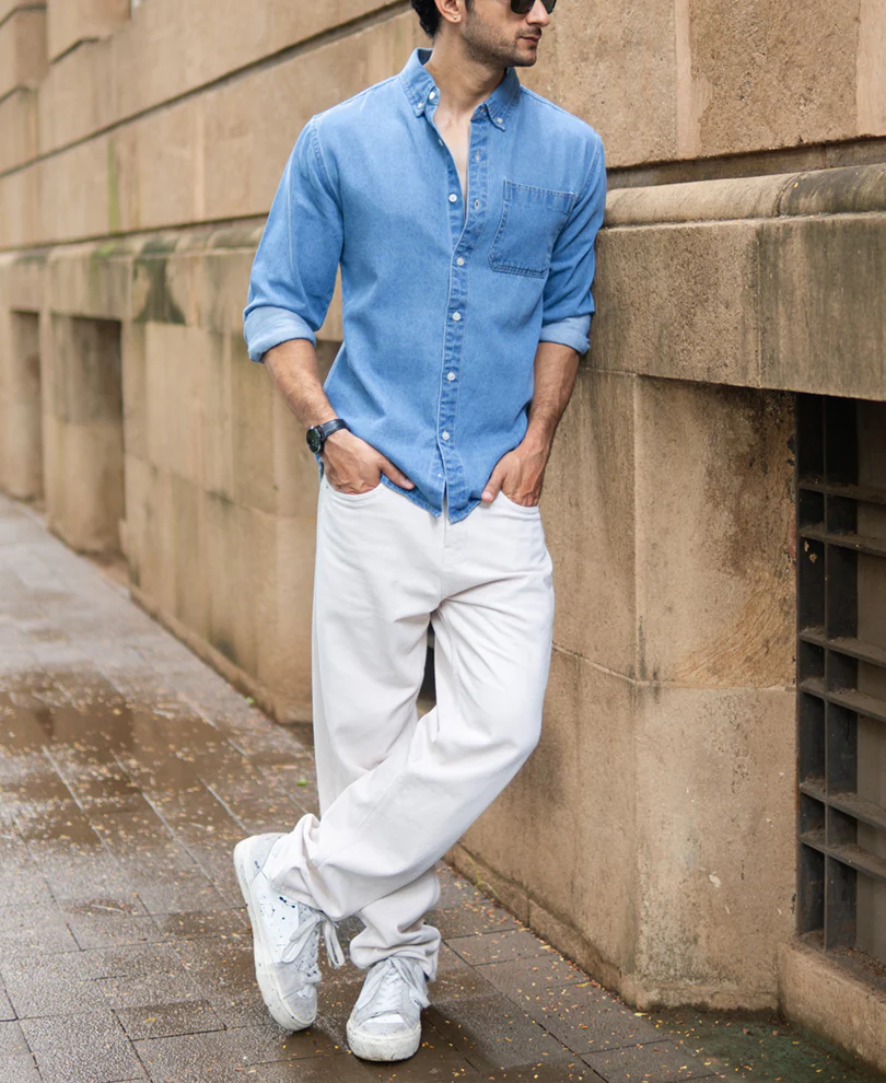 Blue Washed Denim Shirt 100% Cotton - Image 5