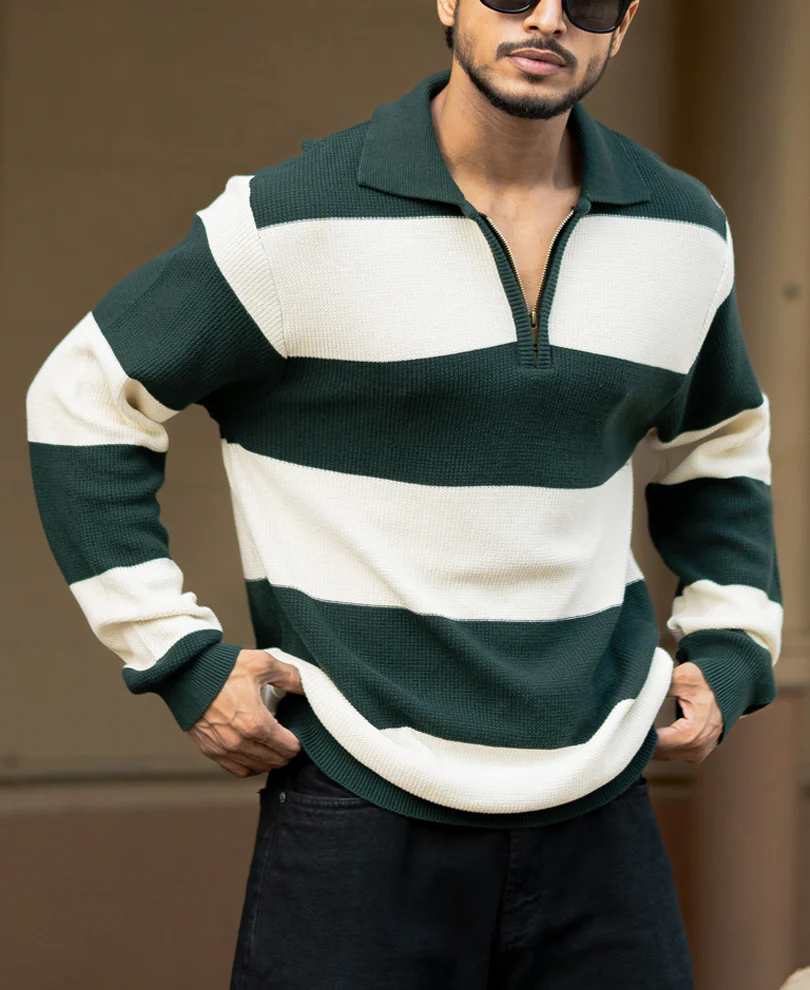 Bottle Green And Butter Regular Fit Full Sleeves T-Shirt 100% Cotton - Image 2