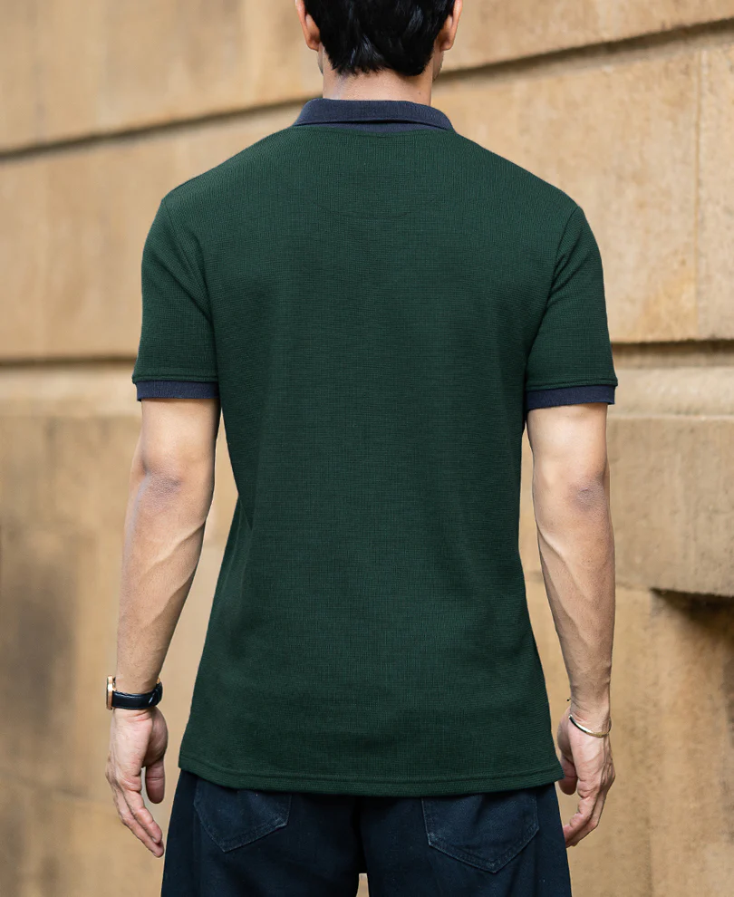 Bottle Green Contrast Collar T-Shirt - Image 5