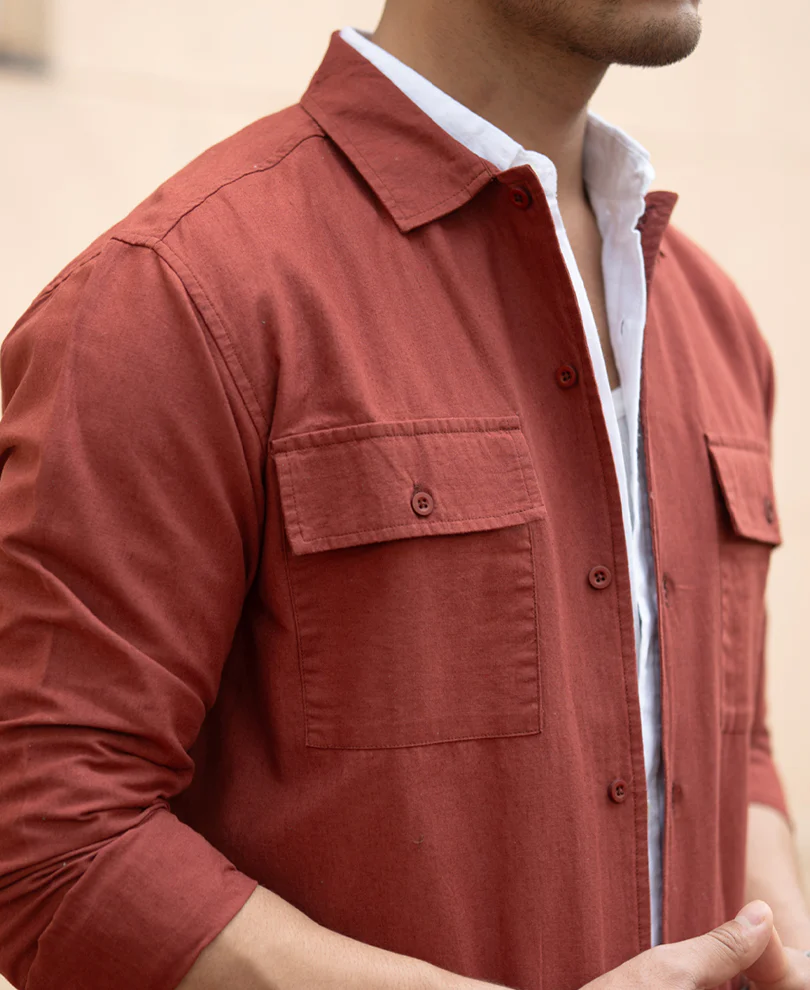 Brick Embroidered Linen Shirt - Image 5