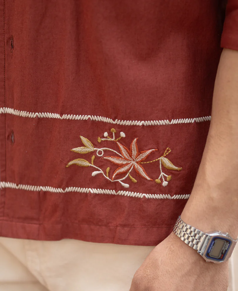 Brick Embroidered Linen Shirt - Image 6