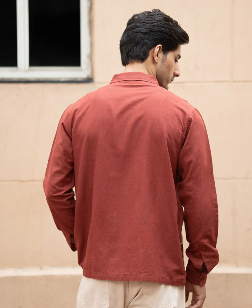Brick Embroidered Linen Shirt - Image 7