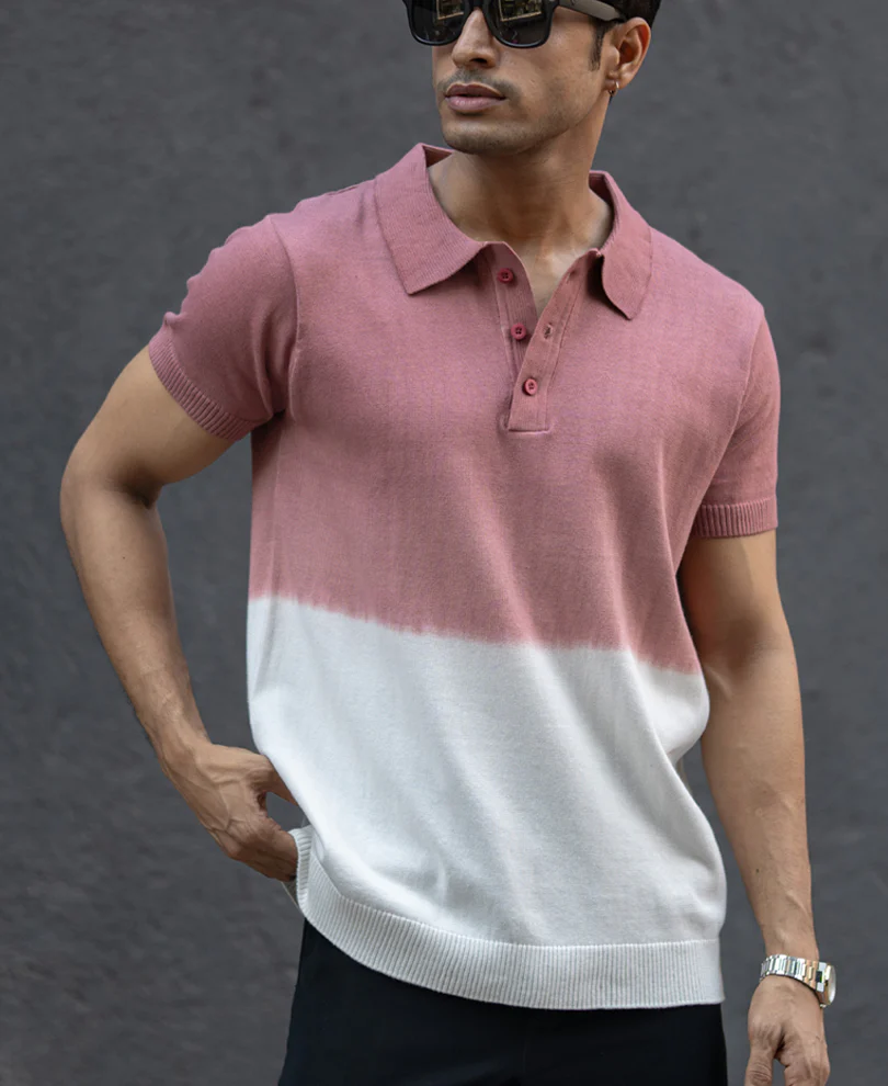 Brick Ombre Knit Polo T-Shirt 100% Cotton - Image 2