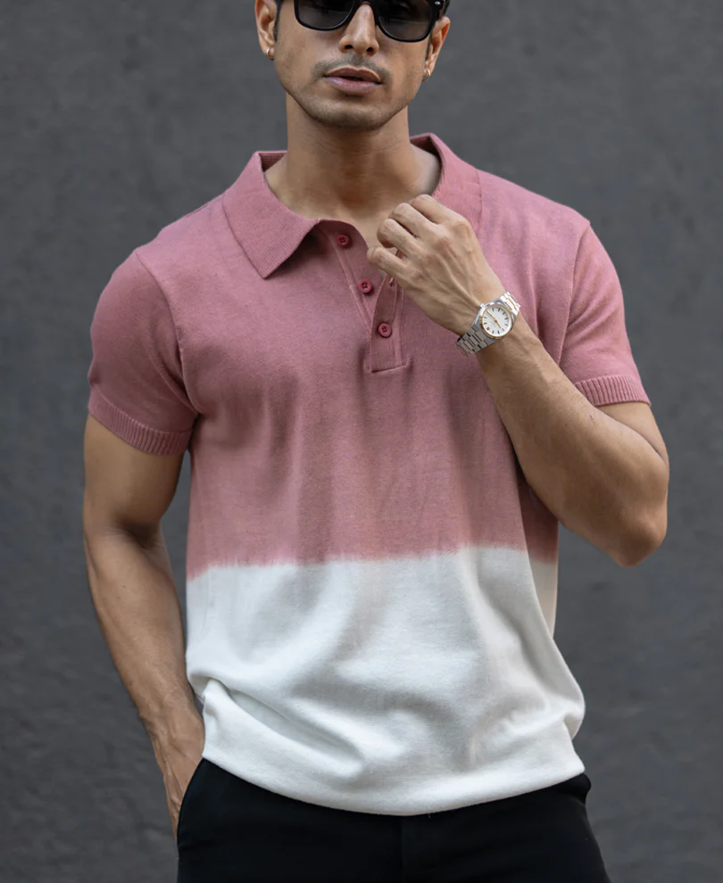 Brick Ombre Knit Polo T-Shirt 100% Cotton - Image 3