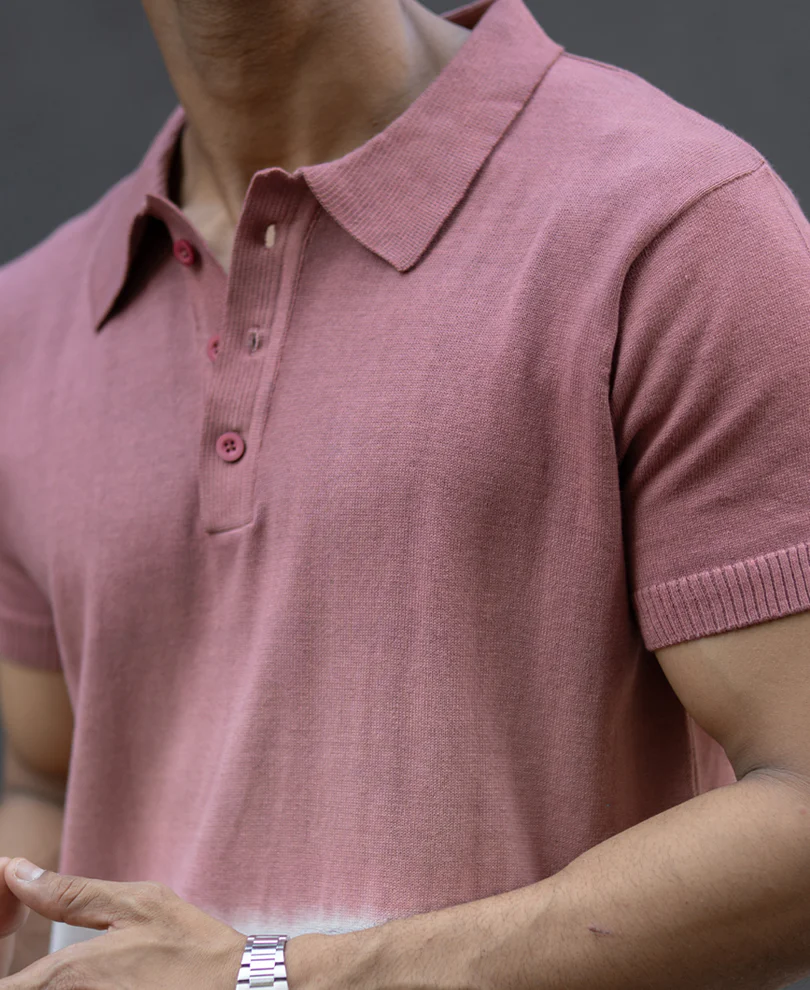 Brick Ombre Knit Polo T-Shirt 100% Cotton - Image 5