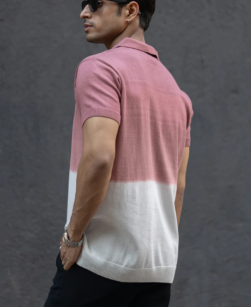 Brick Ombre Knit Polo T-Shirt 100% Cotton - Image 6