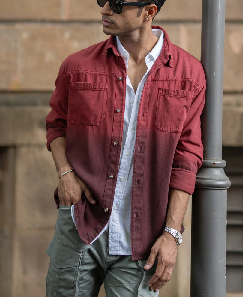 Brick Red Ombre Shirt With Pockets 100% Cotton - Image 2