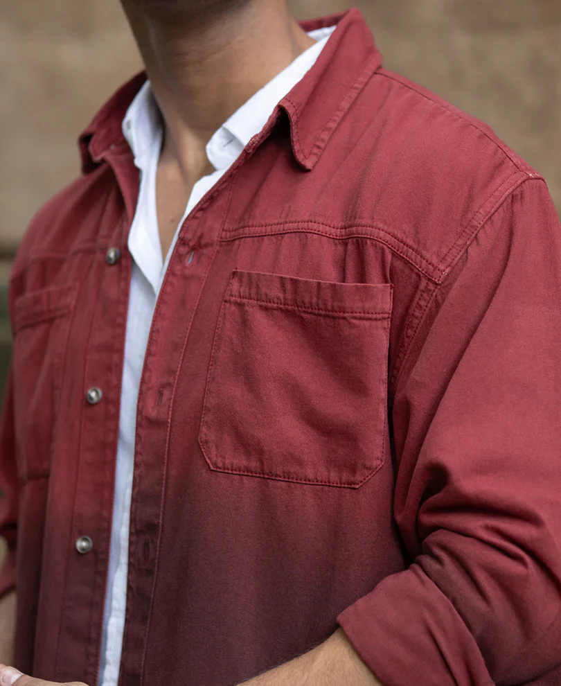 Brick Red Ombre Shirt With Pockets 100% Cotton - Image 3